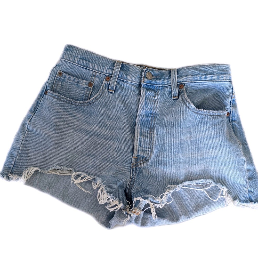 Levi Premium 501 Original Light Wash Denim Cut Off Shorts Button Fly Womens 29